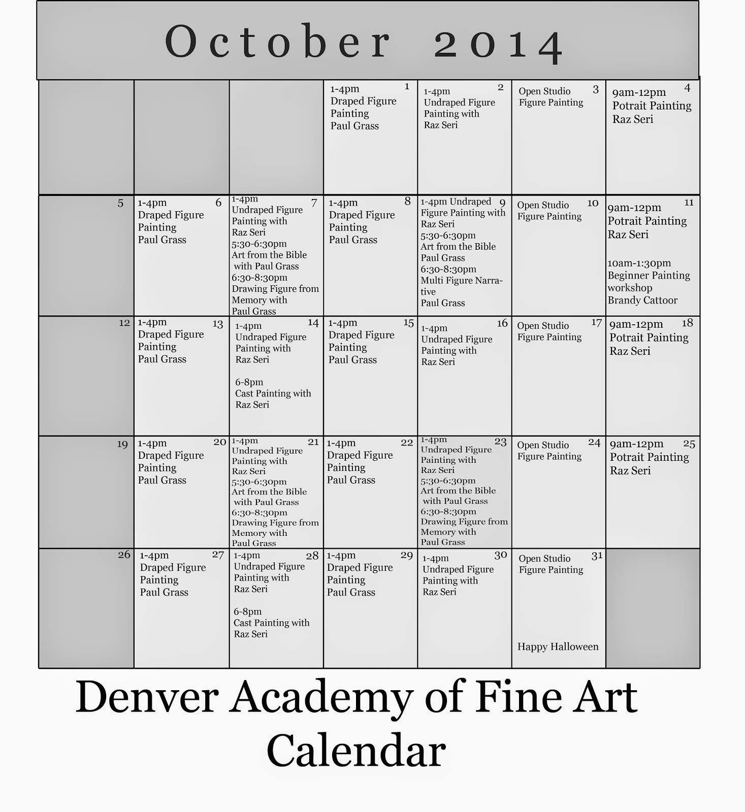 Calendar of Events October