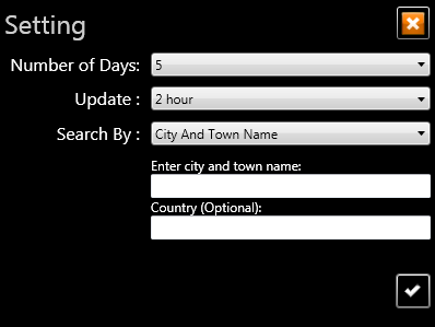 weather application settings search by city and country