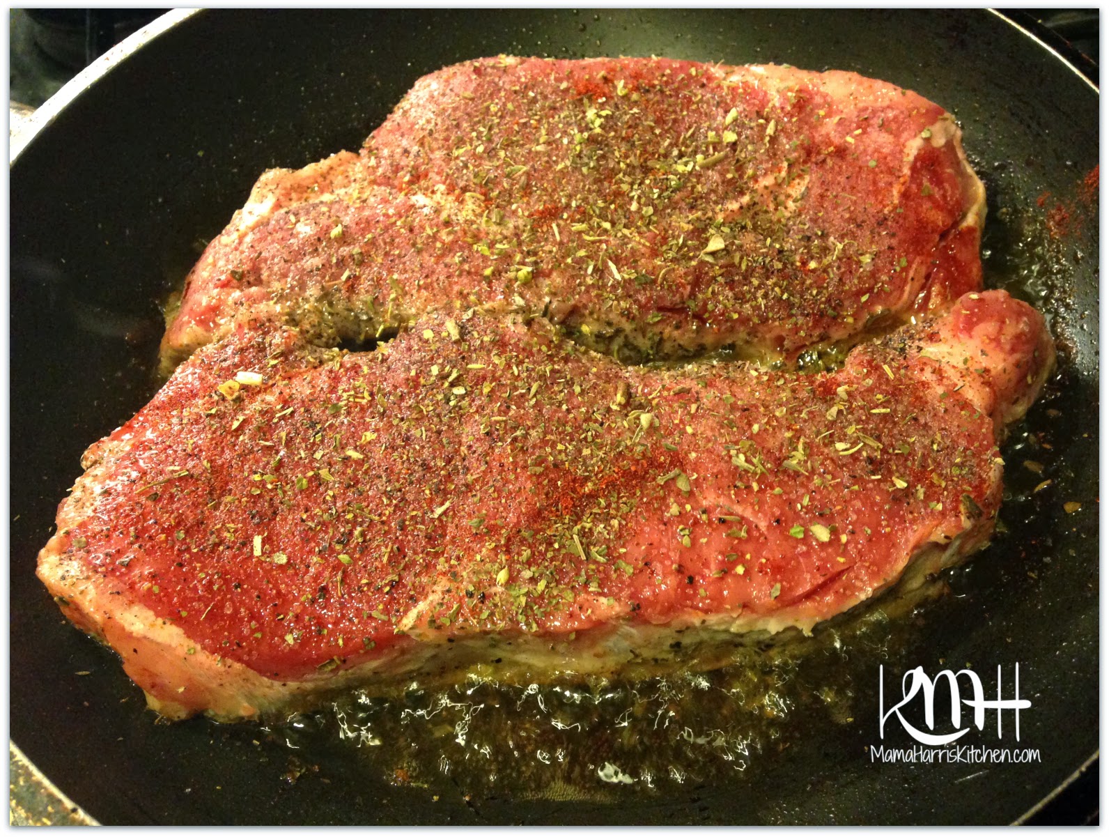 Seasoned & PanFried NY Steaks with Garlic Butter Sauce Mama Harris