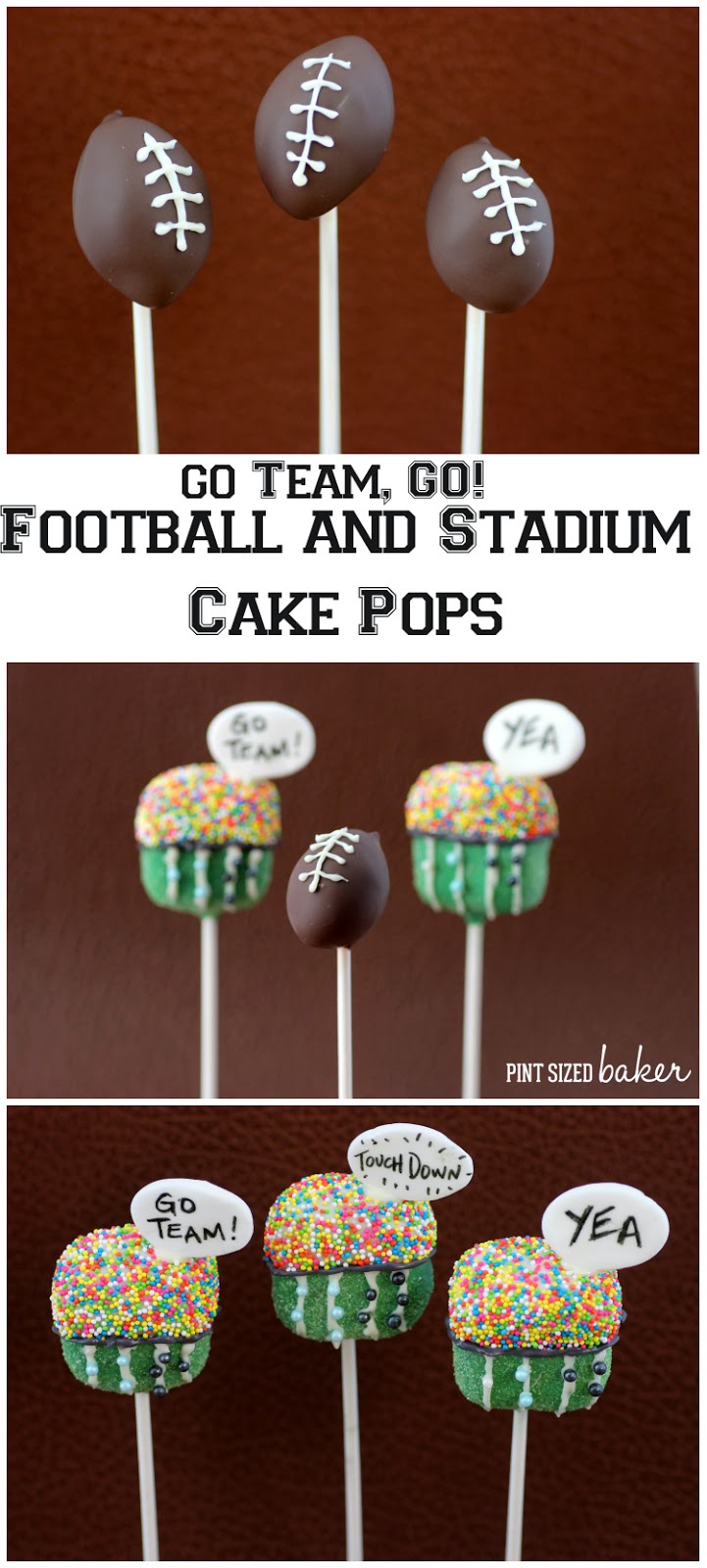 Grab the kids and get ready for FOOTBALL season! You can follow this football and stadium cake pop tutorial and bring them to the kids pee-wee game or serve them at your Monday Night Football Game party!