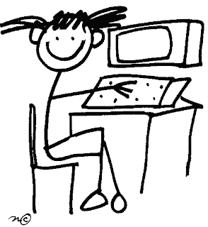 stick figure girl at computer