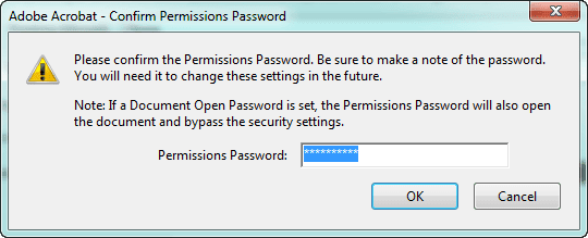 confirm PDF document permissions password confirm PDF document permissions password