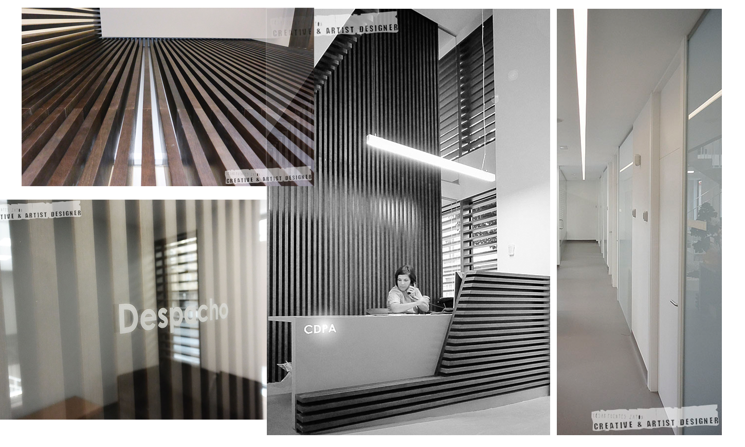 César Fuentes Zatón. Proyecto de Interiores Clínica Dental CDPA. Recepción Geometría y Linealidad.