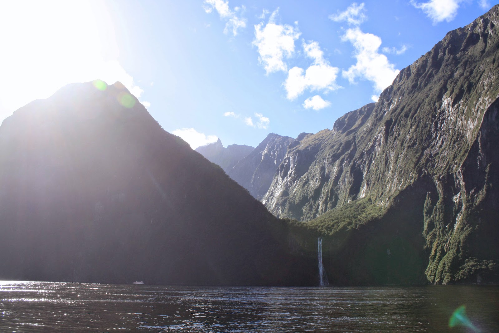 A waterfall in Milford Sound.