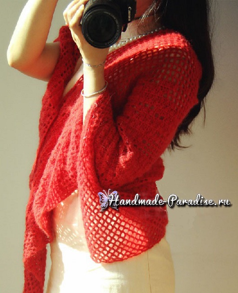Кашемировая красная шаль крючком
