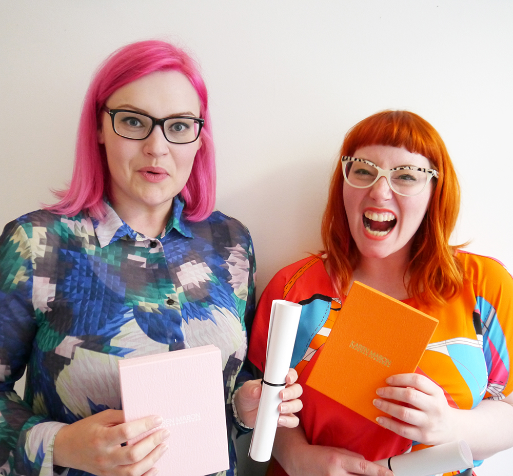 Graduated Scarf School Scarf School, Scarf School Graduation, Edinburgh, Hill Street Design House, Karen Mabon, Scarf Design, Scottish Bloggers, blogging duo, pink hair, red head, ginger, girls with glasses