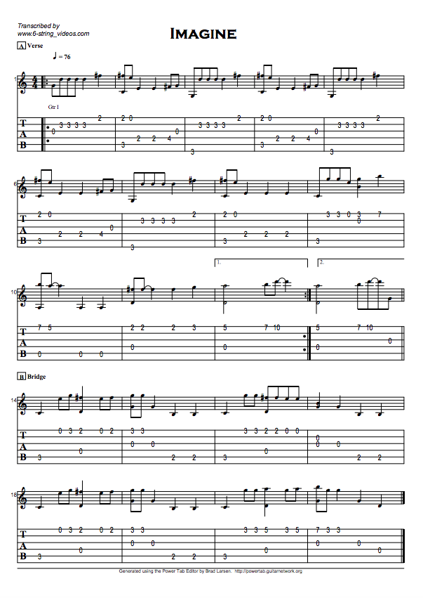 Guitar Tabs Guitar Tabs For Imagine by John Lennon