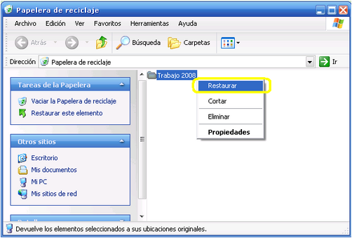 RECUPERAR ARCHIVOS DE LA PAPELERÍA: