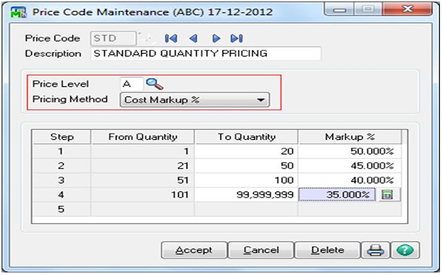 Price Code maintenance