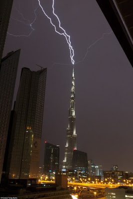 The Burj Khalifa being struck by Lightning The Burj Khalifa being struck by Lightning