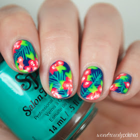 neon tropical nail art