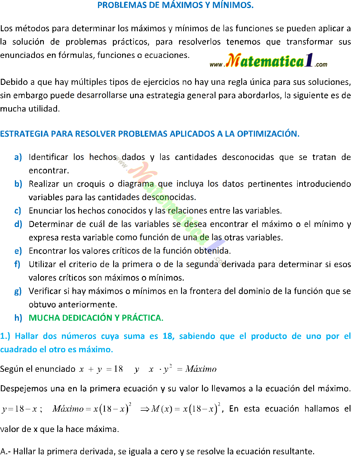 EJERCICIOS DE APLICACION DE LA DERIVADA ejercicios de aplicacion de la derivada:
