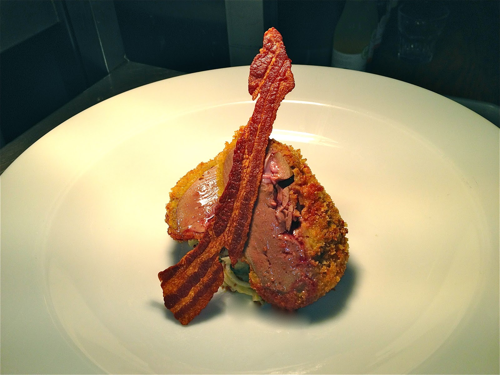 nueva cocina Mustard Crumbed Liver, Celeriac Remoulade, Crispy Streaky
