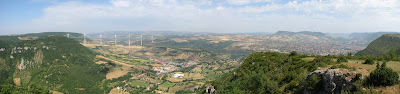 (France) - The Millau viaduct, and the town of Millau on the right