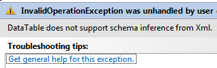 DataTable does not support schema inference from Xml