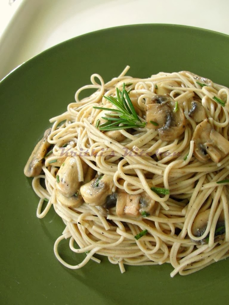 Krithi's Kitchen Pasta with Mushroom, Rosemary & Lemon Vegan Pasta