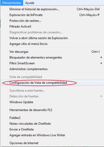 Habilitar Modo Vista Compatibilidad Internet Explorer 10