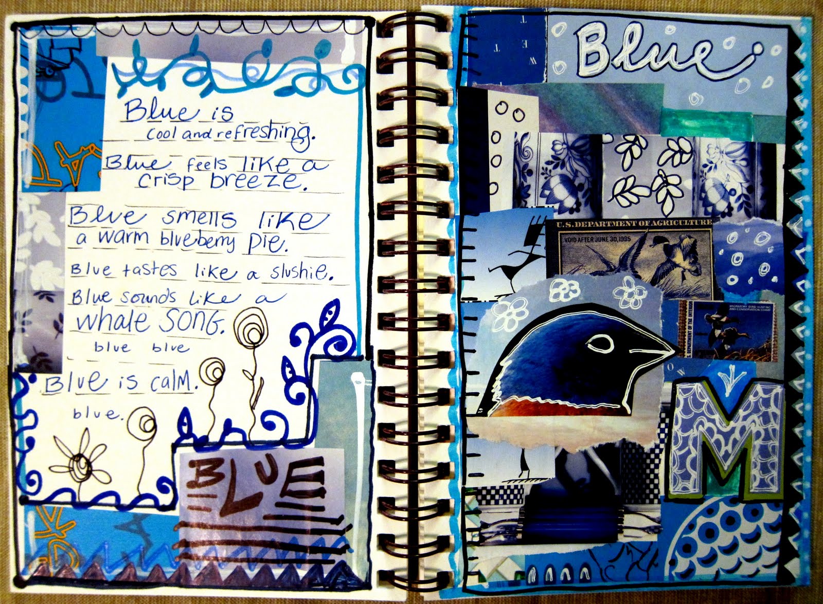 Blue Sketchbook Page Collage Marcia Beckett