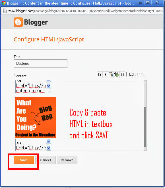Content in the Meantime How to show HTML in a textbox in the sidebar