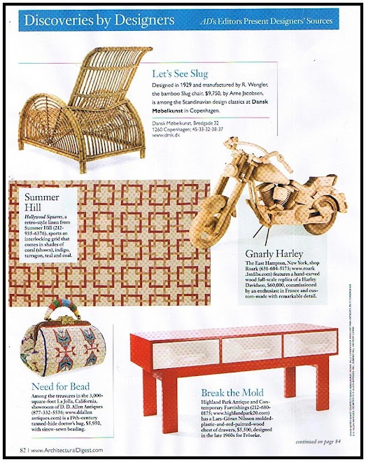 Highland Park in Architectural Digest, February 2008 “Discoveries by Designers:  Break the Mold”