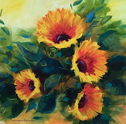 http://www.nancymedina.com/available-paintings/southern-bell-sunflowers