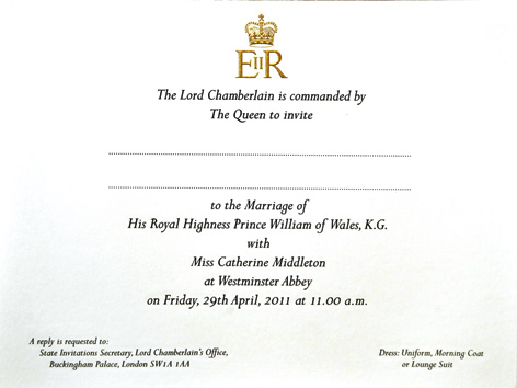 kate and william wedding invitation. royal wedding invitation kate