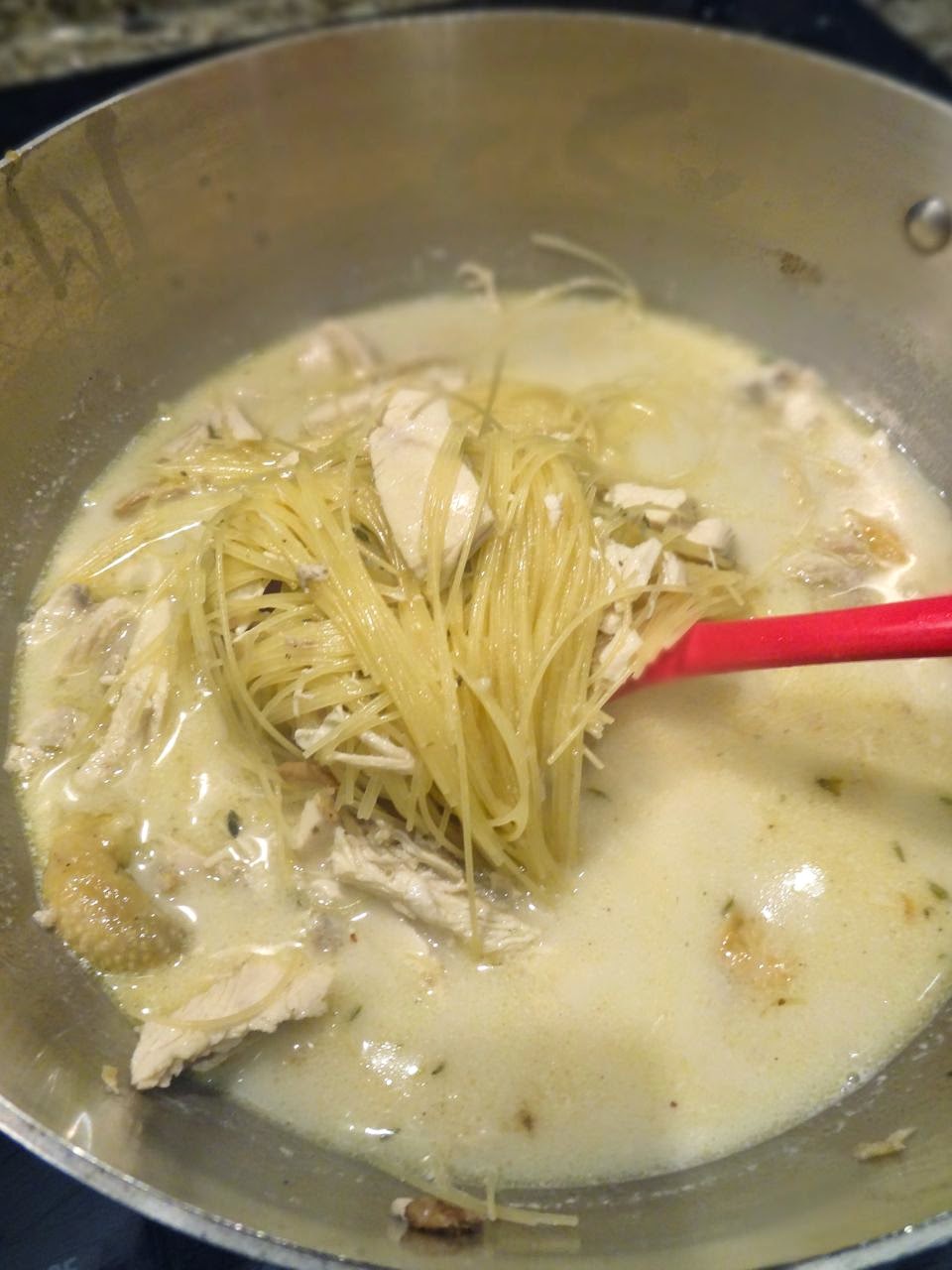 Scrumpdillyicious Chicken Soup with Crème Fraîche and Capellini