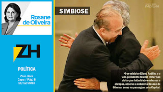 O ex-ministro Eliseu Padilha e o vice-presidente Michel Temer não disfarçam intimidade em frases e abraços, observa a colunista Rosane de Oliveira, como na passagem pela Capital.