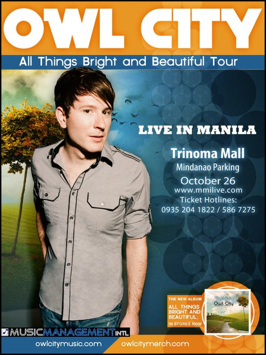 Owl City Live in Manila 2011, Ticket Prices, Poster, Picture, Image