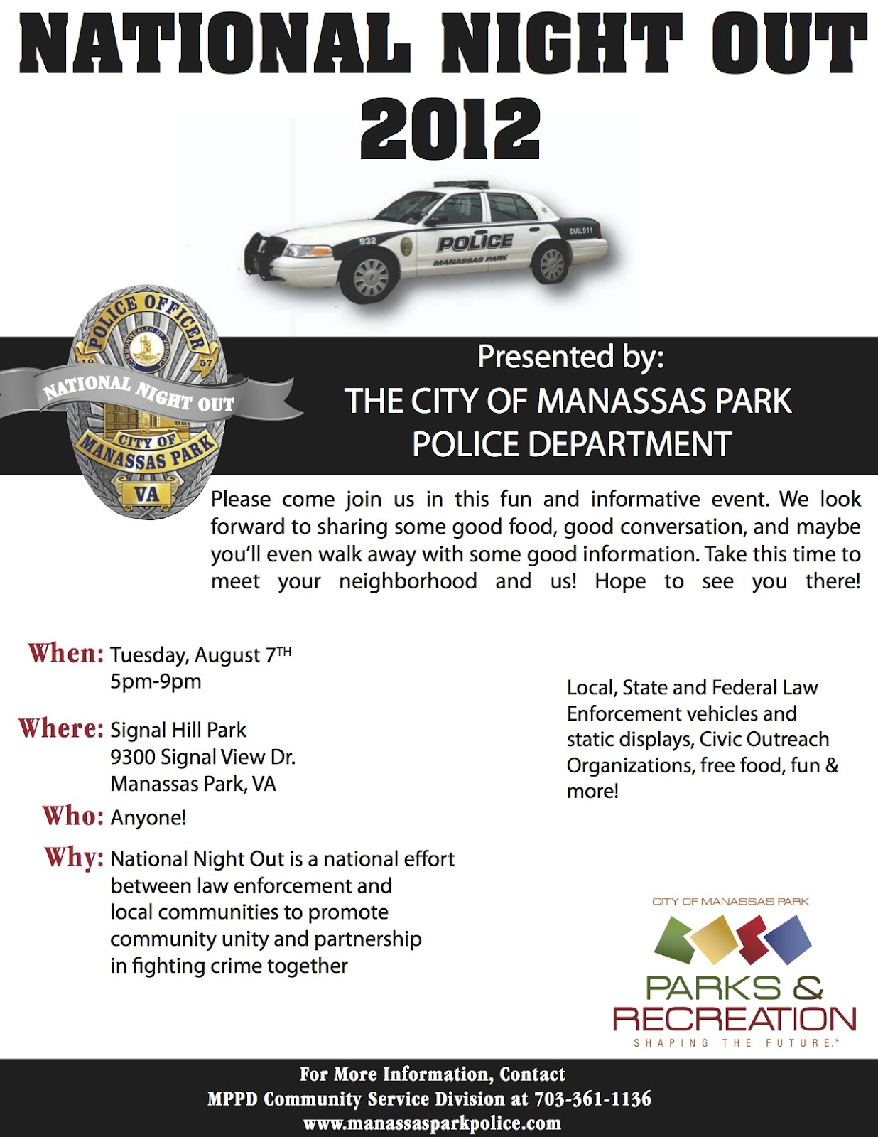prince william county national night out 2012 family fun night flyer