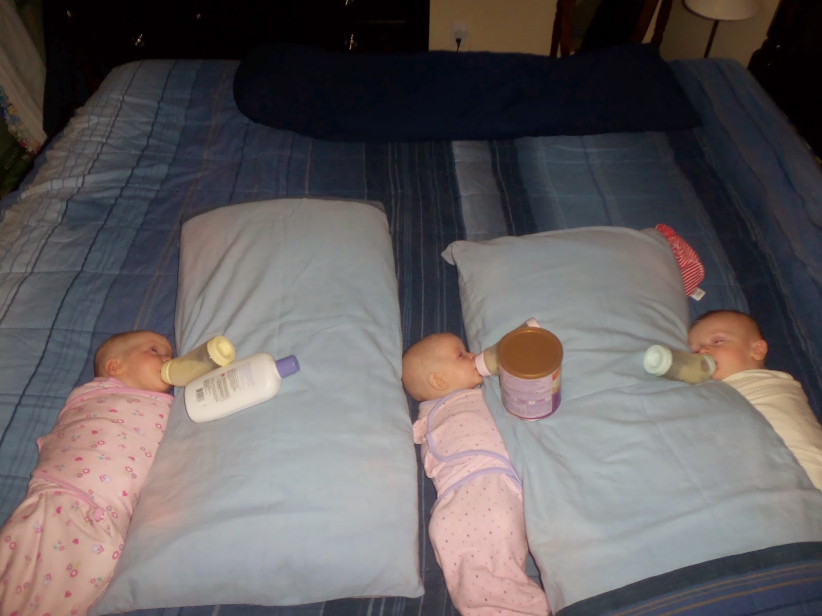 Triplets + Toddler Bottle Propping