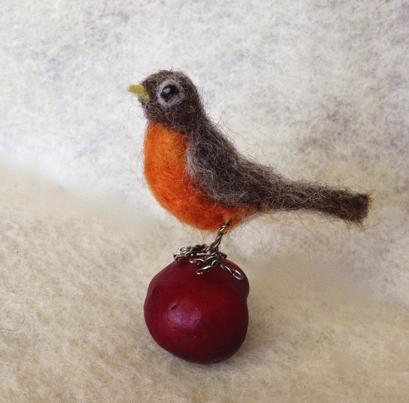 Miniature needle felted robin bird