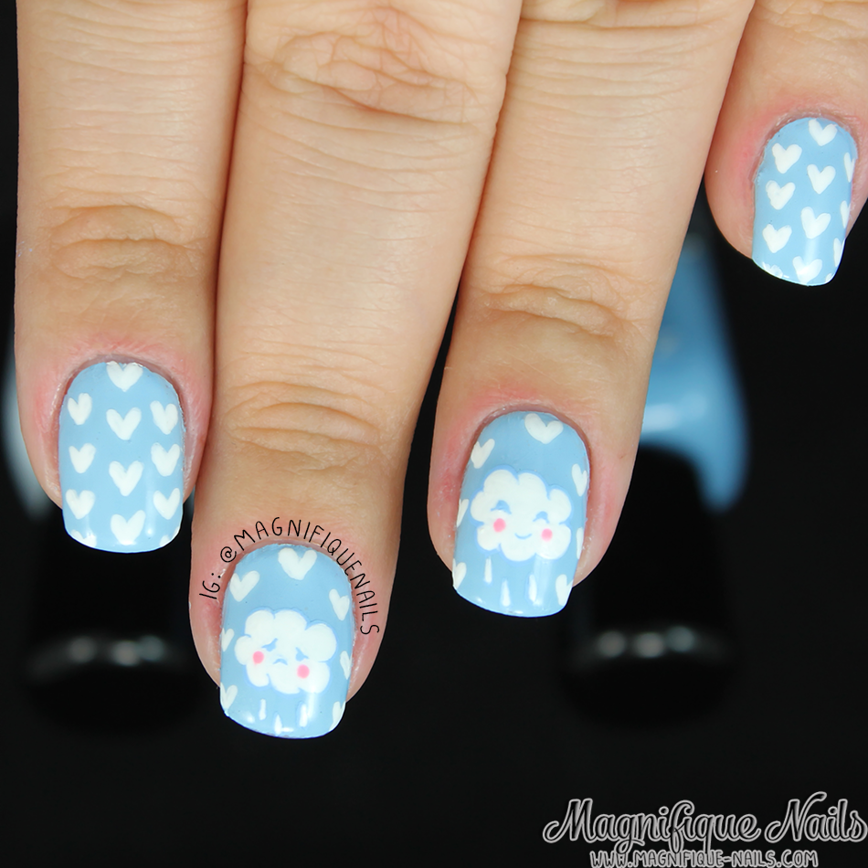 Magically Polished Nail Art Blog Hearts & Cloudy Rain Nails