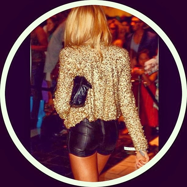 How to Chic GOLD SEQUINED JACKET LEATHER SHORTS