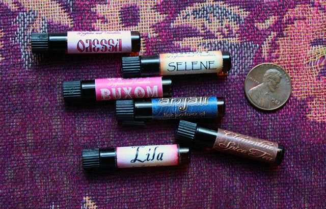 Wiggle Perfume and Sundries sample vials - Odessa, Selene, Buxom, Anjali, Clementine Spice Tea, and Lila.