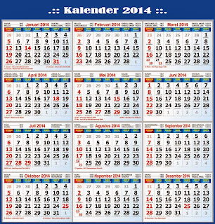 Download Kalender 2014 beserta Hari Libur Nasional dan Cuti Bersama