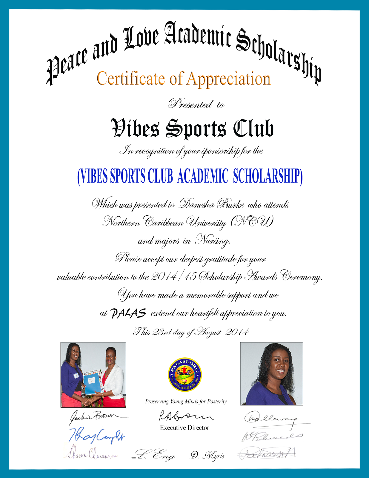 Vibes Sports Club Academic Scholarship (2014)