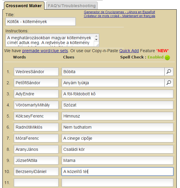 Kingárium: Keresztrejtvény készítő alkalmazás - Crossword Puzzle Maker