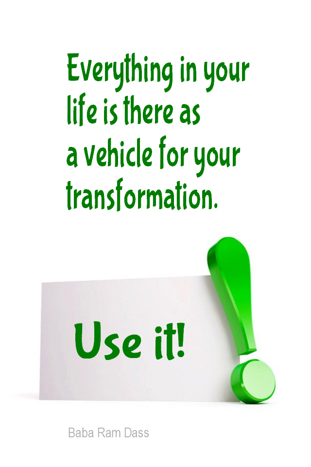 visual quote - image quotation for AWARENESS - Everything in your life is there as a vehicle for your transformation. Use it! - Baba Ram Dass