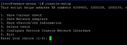 Configuring Service Console network using "Console-Setup" tools