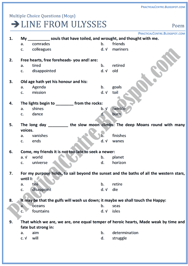 Line-From-Ulysses-Poem-MCQs-English-XII