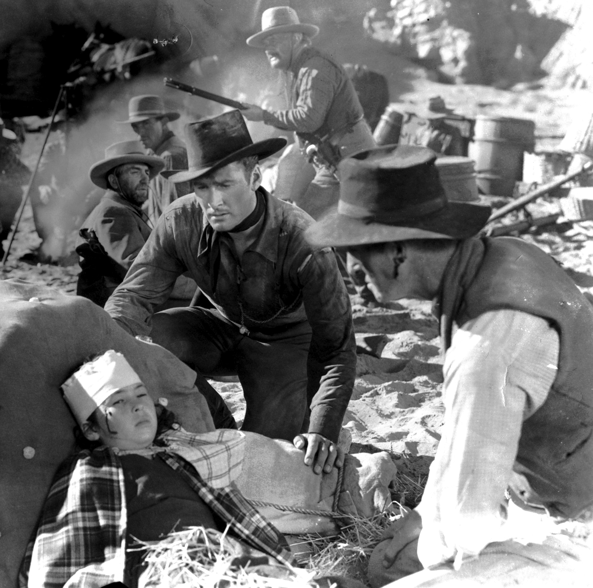 Dickie Jones (bandaged) with Er...