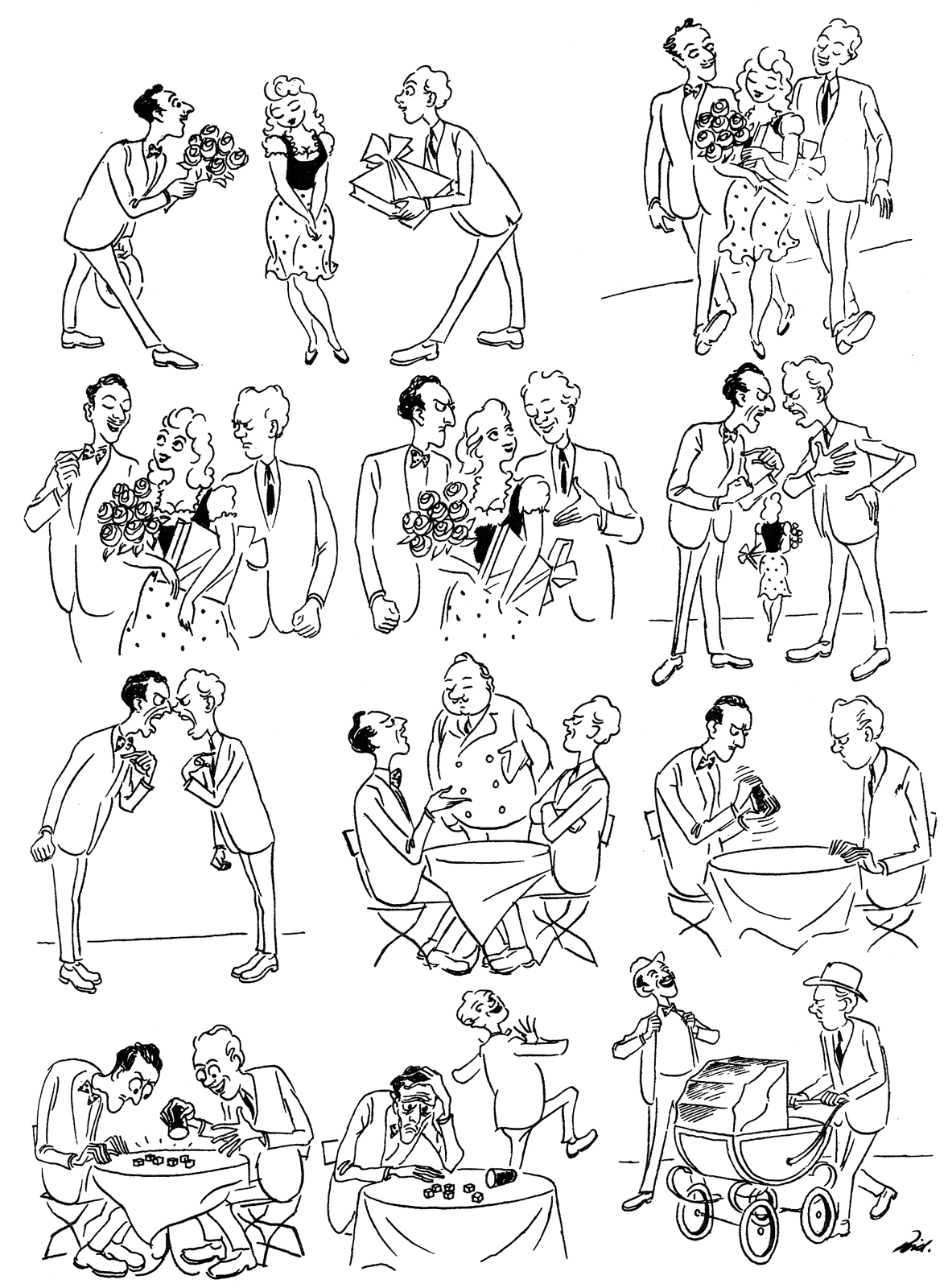 Viñeta muda de Herluf Bidstrup Herluf Bidstrup, viñeta de dos hombres compitiendo por una mujer