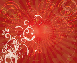 swirls abstract flowers in red background