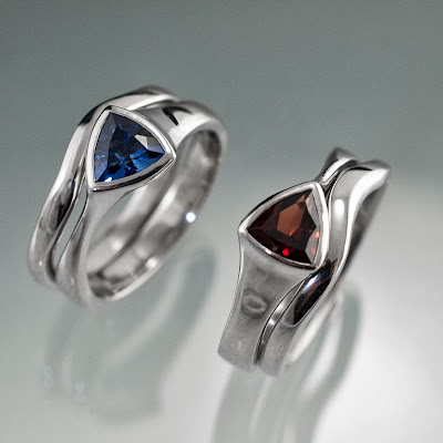 Tetra Bridal Sets with Trillion Garnet and Lab Sapphire
