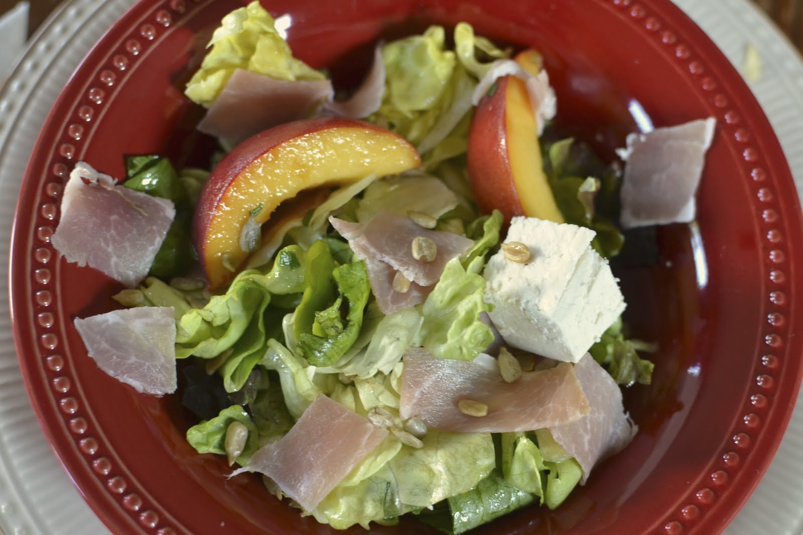 "Pointless" Meals Prosciutto, Peach and Sweet Lettuce Salad