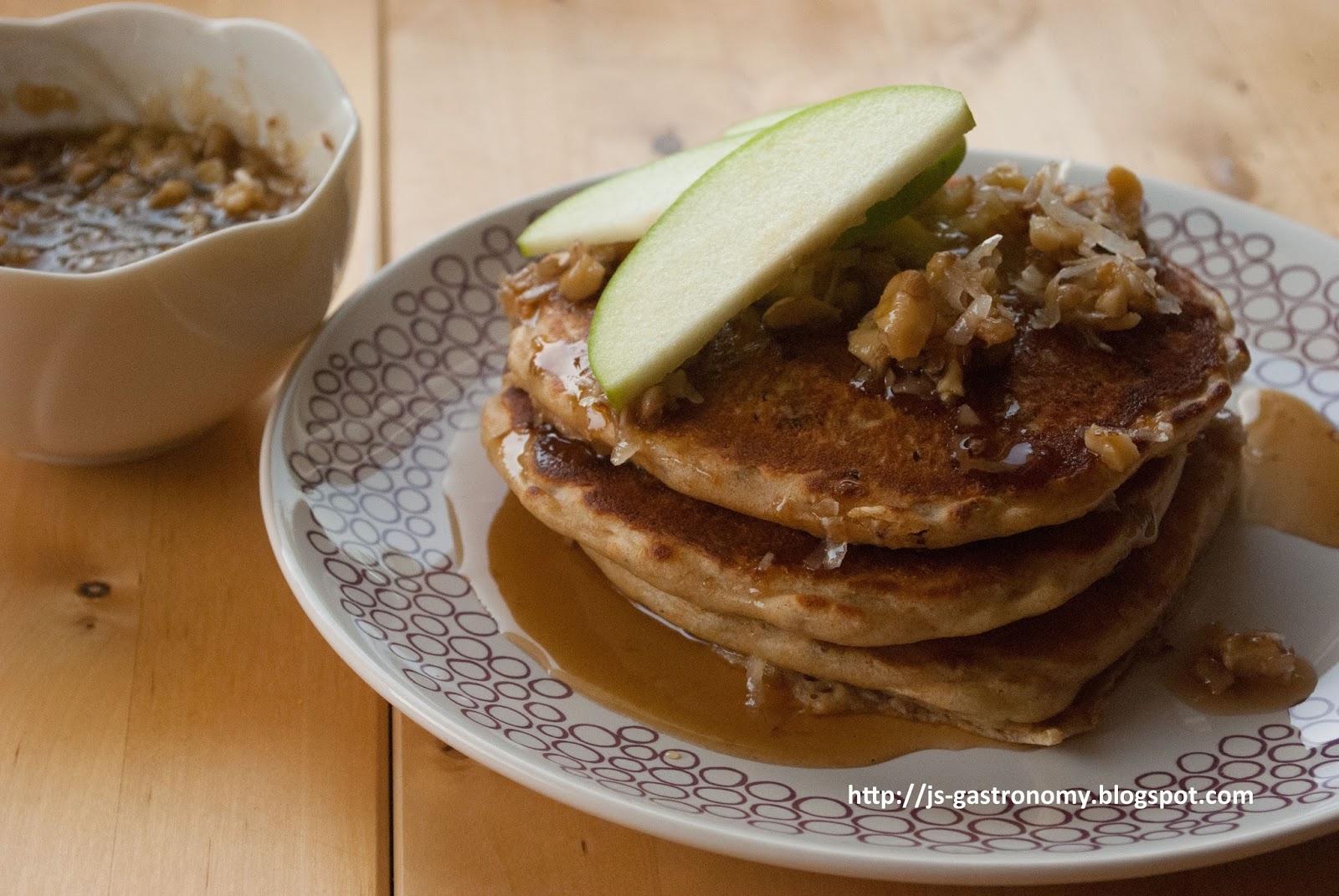 J's Gastronomy Quinoa Pancakes with Coconut Walnut Syrup