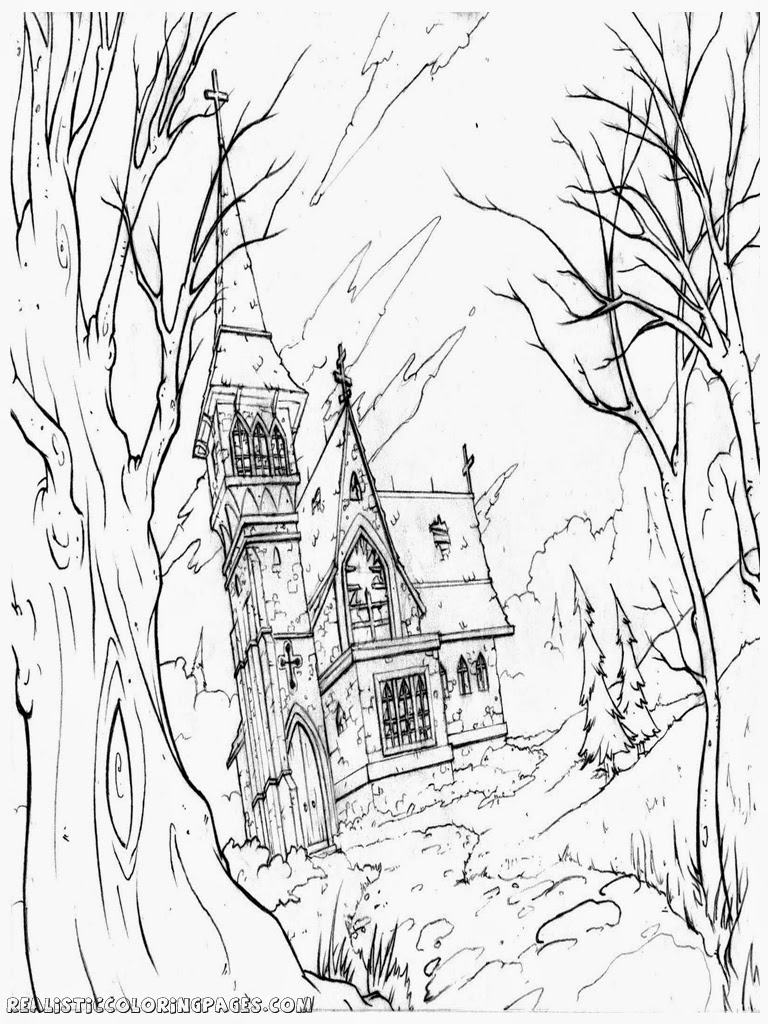 Halloween Haunted House Coloring Pages | Realistic Coloring Pages
