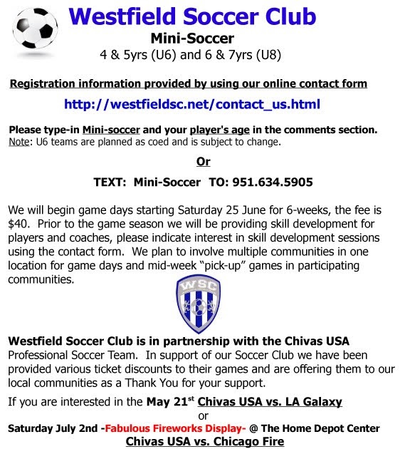 Westfield Soccer Club Announces MiniSoccer Fall Season Menifee 24/7