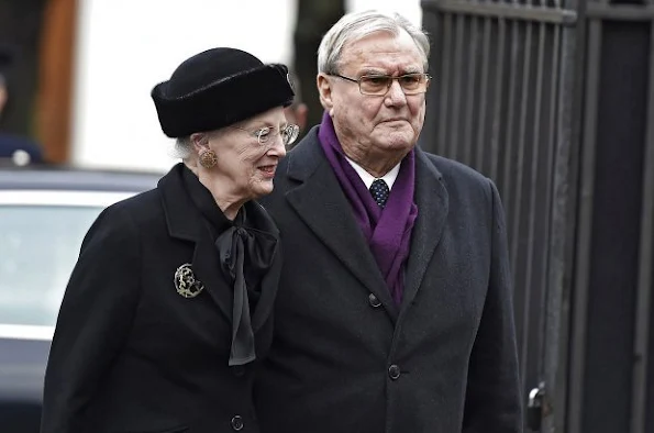 Queen Margrethe of Denmark and Prince Henrik, Prince Joachim and Princess Marie of Denmark attended the funeral service for Rev. Peter Parkov